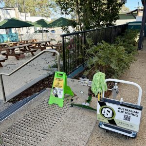 Pedestrian slip resistance test at Jimboomba, QLD