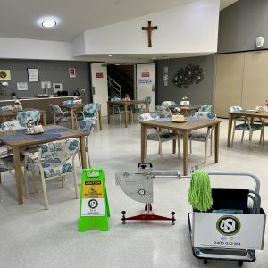 Wet slip testing a dining room at an aged-care facility