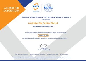 Australian Slip Testing's accreditation certificate